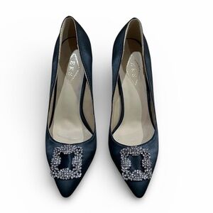 EKS black satin fabric bling accent dressy party wedding prom heels